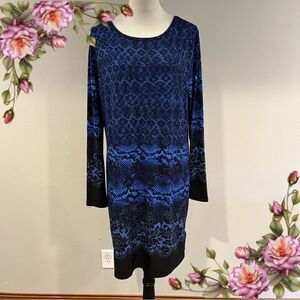 Michael Kors Blue and Black Long Sleeve Dress